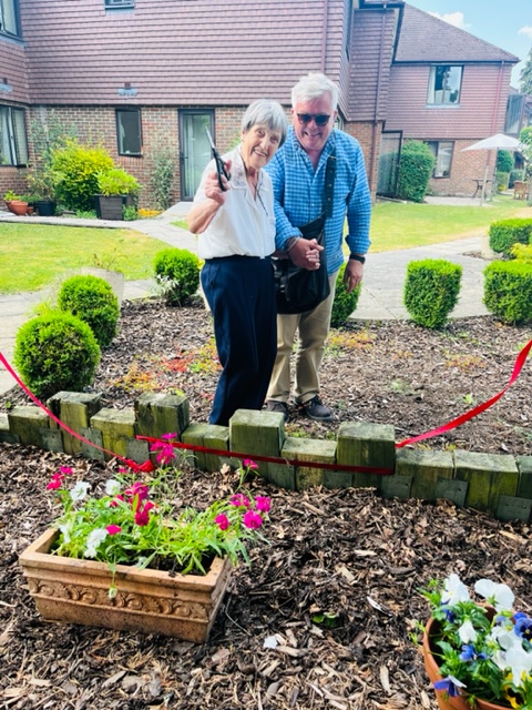 Our resident Ruby at the grand opening of her garden at Oakdene Care Home